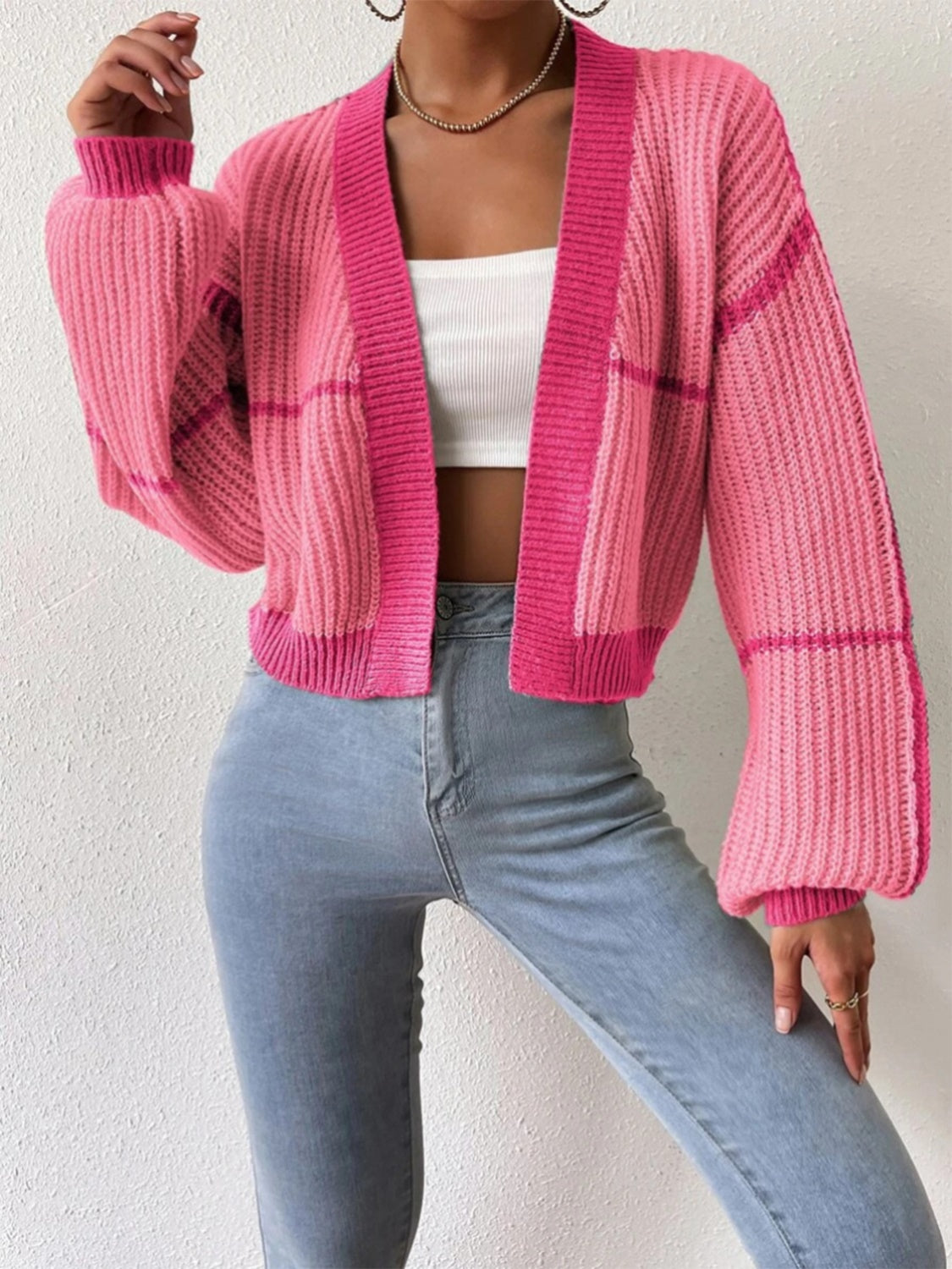 Open Front Dropped Shoulder Cardigan